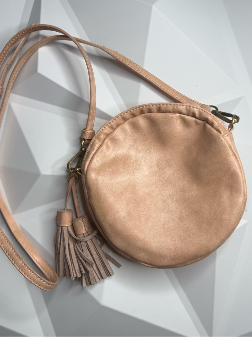 Anthropologie Willa Circle Crossbody Bag Blush Pink Tassel Round Boho Purse